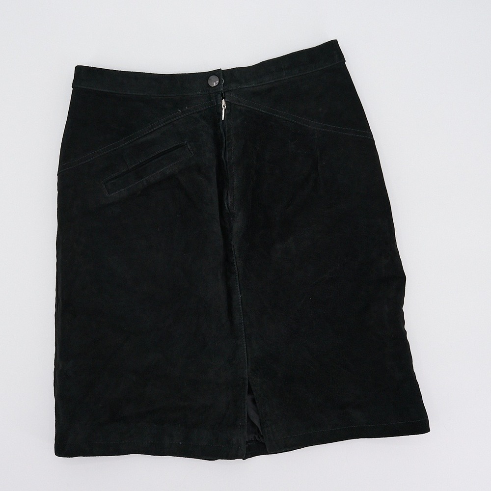 Fővárosi Kézműipari Vállalat Black Suede Skirt Vintage Paneled Straight Cut